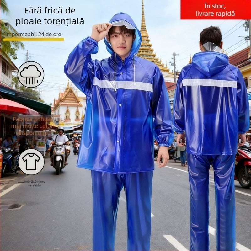 Set de impermeabil și pantaloni impermeabili îngroșați, poncho de ploaie pentru bicicletă, impermeabil pentru motocicletă pentru livratori, impermeabil divizat etanș