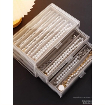 Cutie de depozitare pentru colier, cu sertar tip sertar pentru organizarea de birou, rezistentă la praf, pentru brățări lungi cu mărgele, cutie de bijuterii