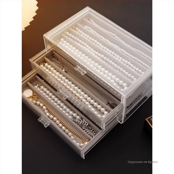 Cutie de depozitare pentru colier, cu sertar tip sertar pentru organizarea de birou, rezistentă la praf, pentru brățări lungi cu mărgele, cutie de bijuterii