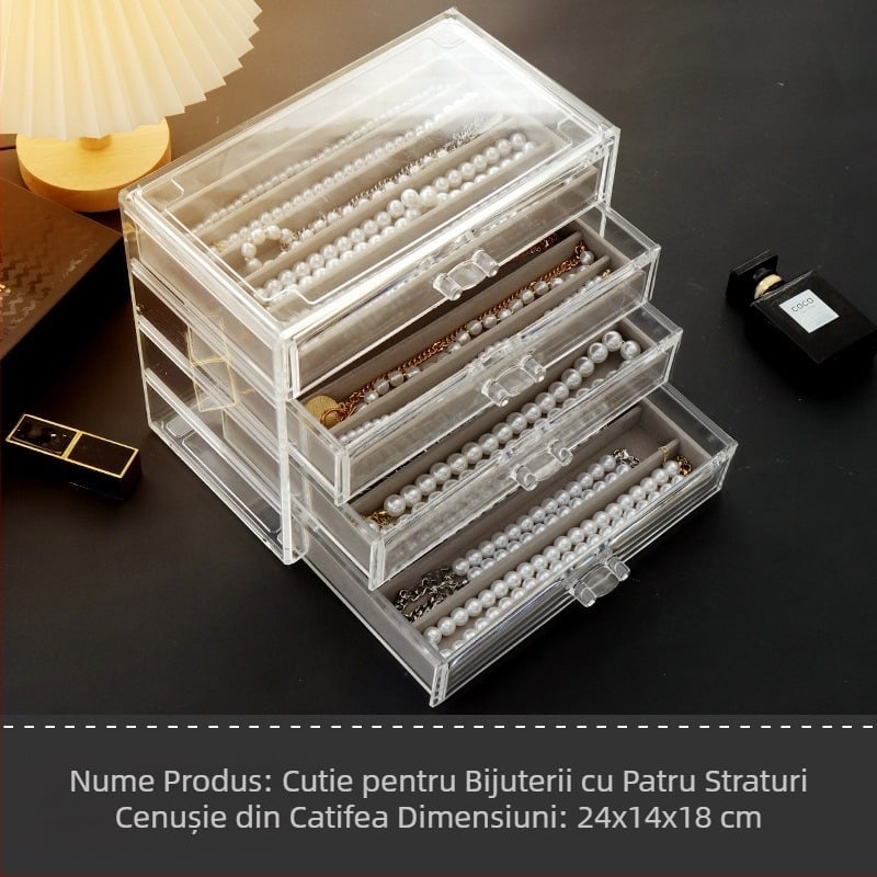 Cutie de depozitare pentru colier, cu sertar tip sertar pentru organizarea de birou, rezistentă la praf, pentru brățări lungi cu mărgele, cutie de bijuterii