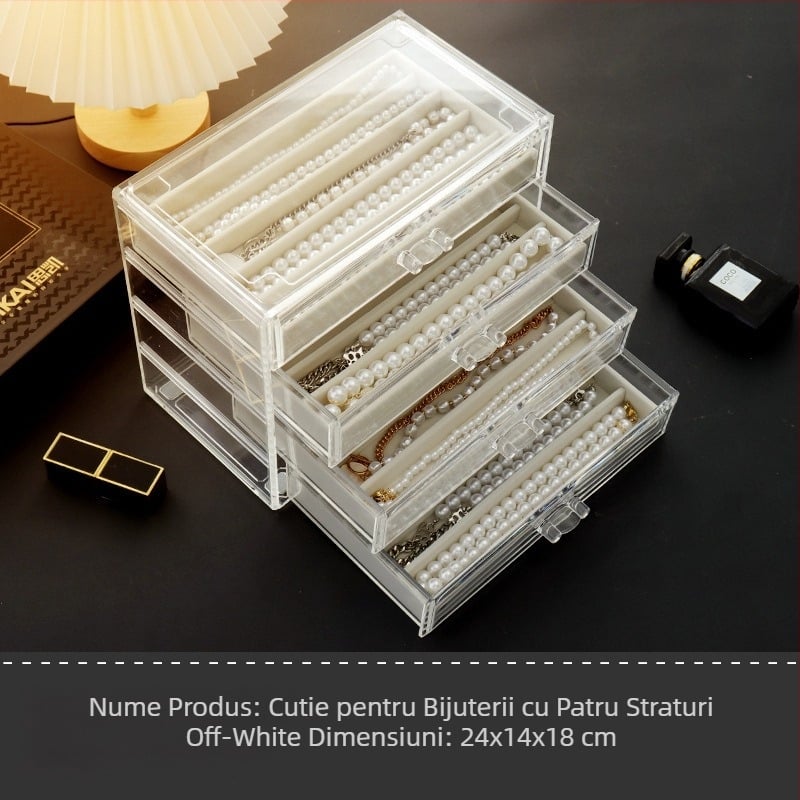 Cutie de depozitare pentru colier, cu sertar tip sertar pentru organizarea de birou, rezistentă la praf, pentru brățări lungi cu mărgele, cutie de bijuterii