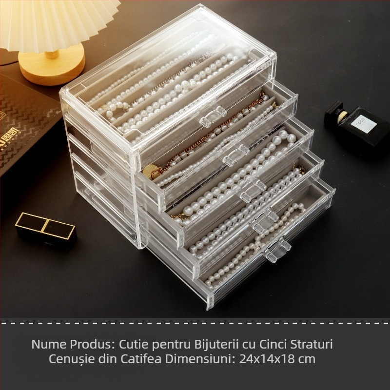 Cutie de depozitare pentru colier, cu sertar tip sertar pentru organizarea de birou, rezistentă la praf, pentru brățări lungi cu mărgele, cutie de bijuterii
