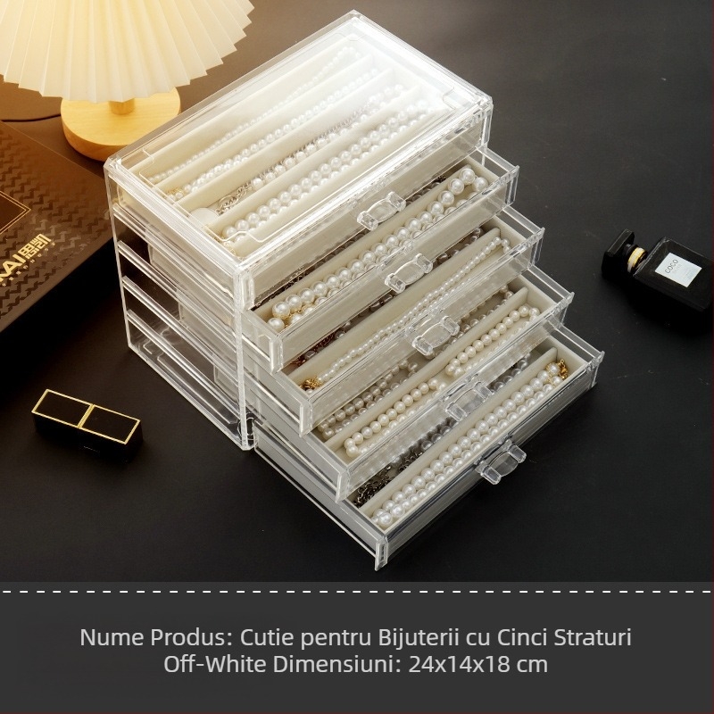 Cutie de depozitare pentru colier, cu sertar tip sertar pentru organizarea de birou, rezistentă la praf, pentru brățări lungi cu mărgele, cutie de bijuterii