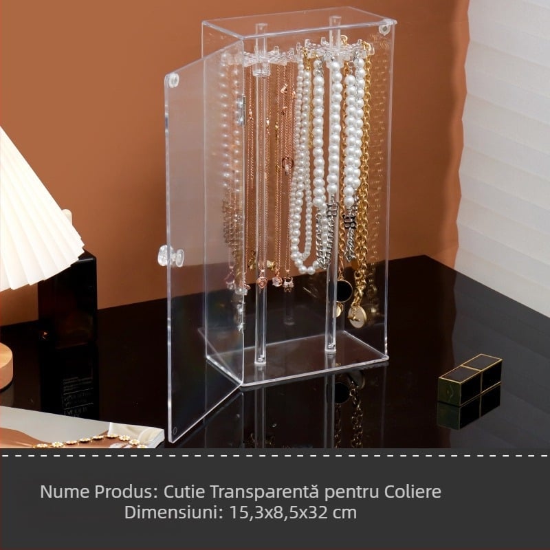 Cutie de depozitare pentru colier, cu sertar tip sertar pentru organizarea de birou, rezistentă la praf, pentru brățări lungi cu mărgele, cutie de bijuterii