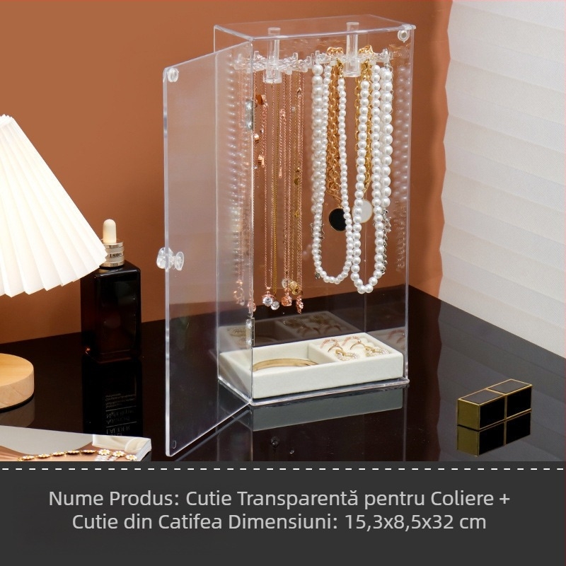 Cutie de depozitare pentru colier, cu sertar tip sertar pentru organizarea de birou, rezistentă la praf, pentru brățări lungi cu mărgele, cutie de bijuterii