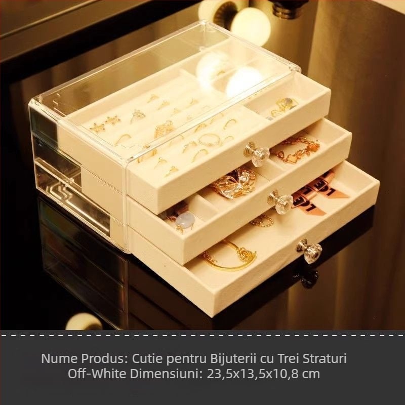 Cutie de depozitare pentru colier, cu sertar tip sertar pentru organizarea de birou, rezistentă la praf, pentru brățări lungi cu mărgele, cutie de bijuterii