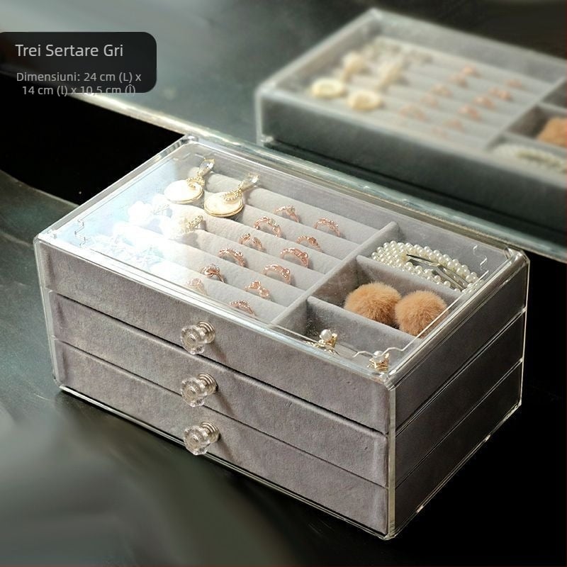 Cutie de depozitare pentru colier, cu sertar tip sertar pentru organizarea de birou, rezistentă la praf, pentru brățări lungi cu mărgele, cutie de bijuterii