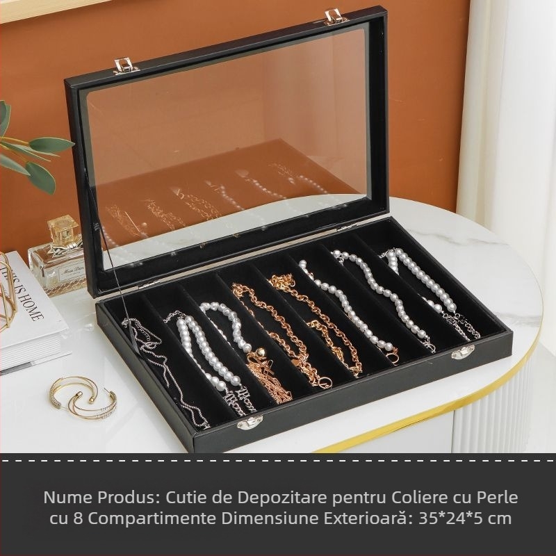 Cutie de depozitare pentru colier, cu sertar tip sertar pentru organizarea de birou, rezistentă la praf, pentru brățări lungi cu mărgele, cutie de bijuterii