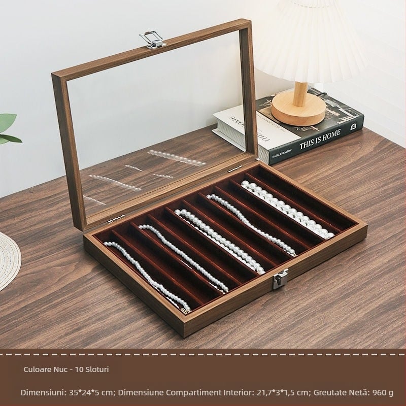 Cutie de depozitare pentru colier, cu sertar tip sertar pentru organizarea de birou, rezistentă la praf, pentru brățări lungi cu mărgele, cutie de bijuterii