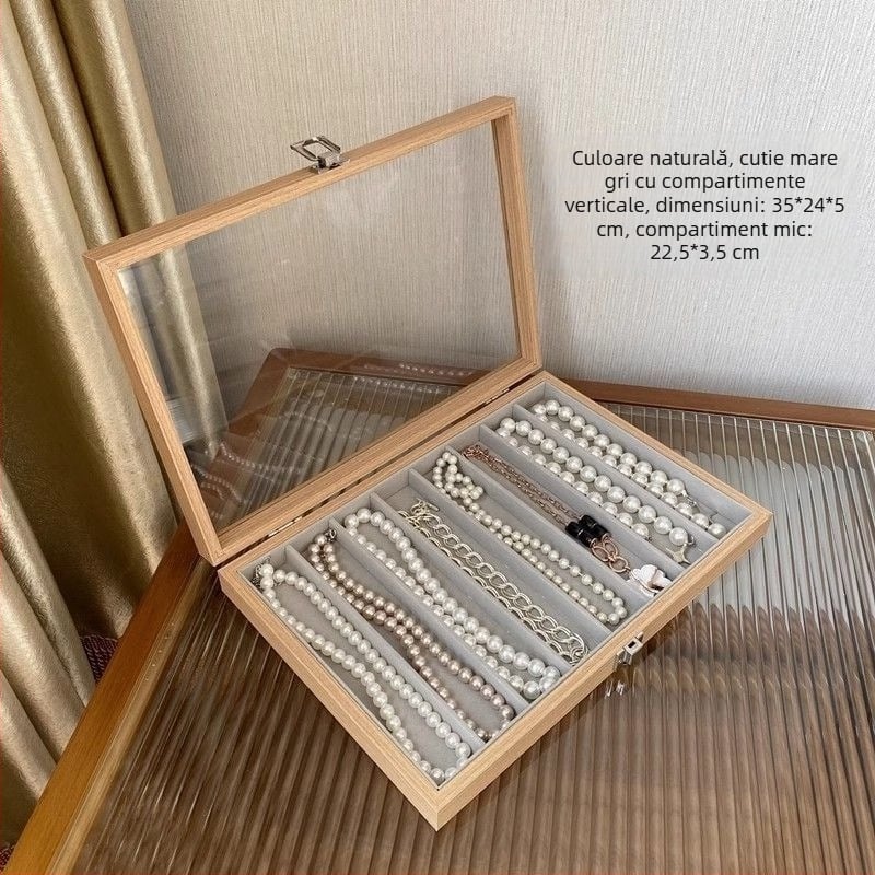 Cutie de depozitare pentru colier, cu sertar tip sertar pentru organizarea de birou, rezistentă la praf, pentru brățări lungi cu mărgele, cutie de bijuterii