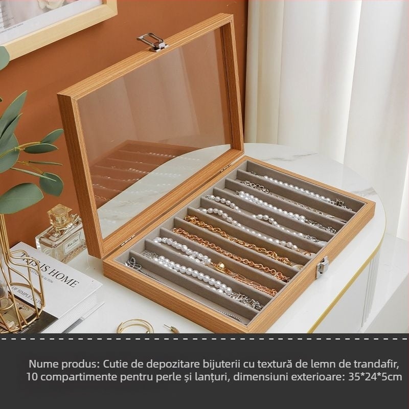 Cutie de depozitare pentru colier, cu sertar tip sertar pentru organizarea de birou, rezistentă la praf, pentru brățări lungi cu mărgele, cutie de bijuterii