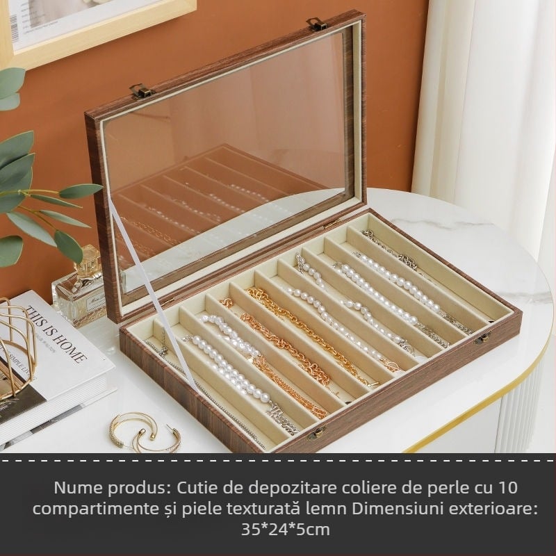 Cutie de depozitare pentru colier, cu sertar tip sertar pentru organizarea de birou, rezistentă la praf, pentru brățări lungi cu mărgele, cutie de bijuterii