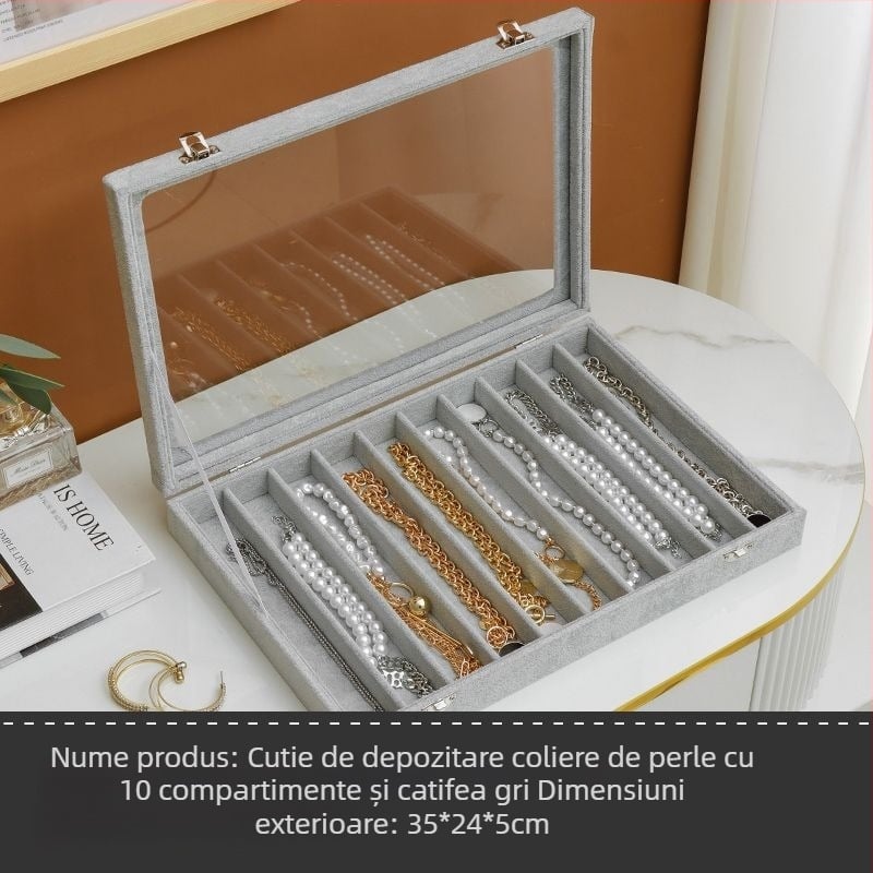 Cutie de depozitare pentru colier, cu sertar tip sertar pentru organizarea de birou, rezistentă la praf, pentru brățări lungi cu mărgele, cutie de bijuterii
