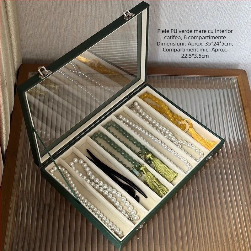 Cutie de depozitare pentru colier, cu sertar tip sertar pentru organizarea de birou, rezistentă la praf, pentru brățări lungi cu mărgele, cutie de bijuterii