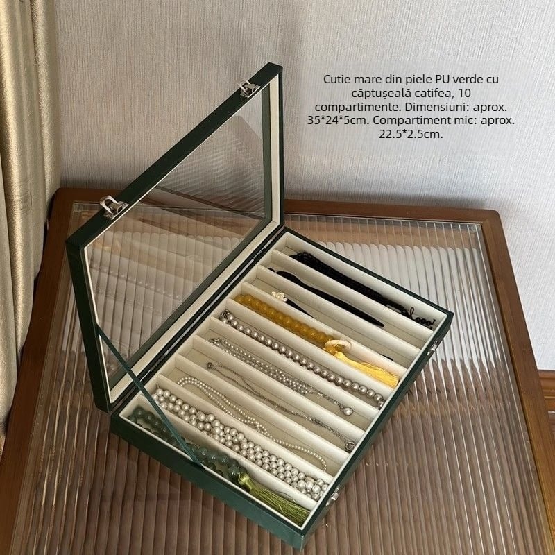 Cutie de depozitare pentru colier, cu sertar tip sertar pentru organizarea de birou, rezistentă la praf, pentru brățări lungi cu mărgele, cutie de bijuterii