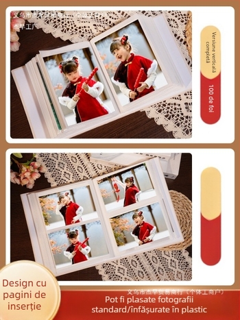 Album foto mic în stil chinezesc, album comemorativ de mare capacitate cu inserții, Polaroid de 5 inci, 6 inci, 7 inci, album de creștere a bebelușilor pentru familie de 3 inci