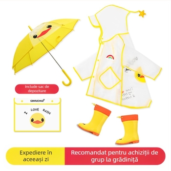 Pelerina de ploaie pentru copii, cu boruri transparente, cu rață galbenă, poncho, cu corp întreg, alungită, pentru fete, impermeabile, cu dinozaur, set de cizme de ploaie