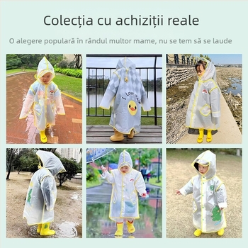 Pelerina de ploaie pentru copii, cu boruri transparente, cu rață galbenă, poncho, cu corp întreg, alungită, pentru fete, impermeabile, cu dinozaur, set de cizme de ploaie