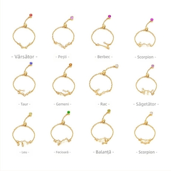 Inel din argint s925 pentru femei, stil coreean, la modă, inel elegant cu douăsprezece constelații, mărgele luminoase, inel pentru degetul arătător, J4963