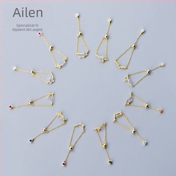 Inel din argint s925 pentru femei, stil coreean, la modă, inel elegant cu douăsprezece constelații, mărgele luminoase, inel pentru degetul arătător, J4963