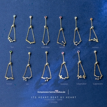 Inel din argint s925 pentru femei, stil coreean, la modă, inel elegant cu douăsprezece constelații, mărgele luminoase, inel pentru degetul arătător, J4963