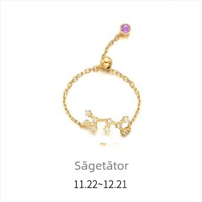 Inel din argint s925 pentru femei, stil coreean, la modă, inel elegant cu douăsprezece constelații, mărgele luminoase, inel pentru degetul arătător, J4963