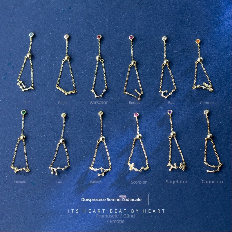 Inel din argint s925 pentru femei, stil coreean, la modă, inel elegant cu douăsprezece constelații, mărgele luminoase, inel pentru degetul arătător, J4963