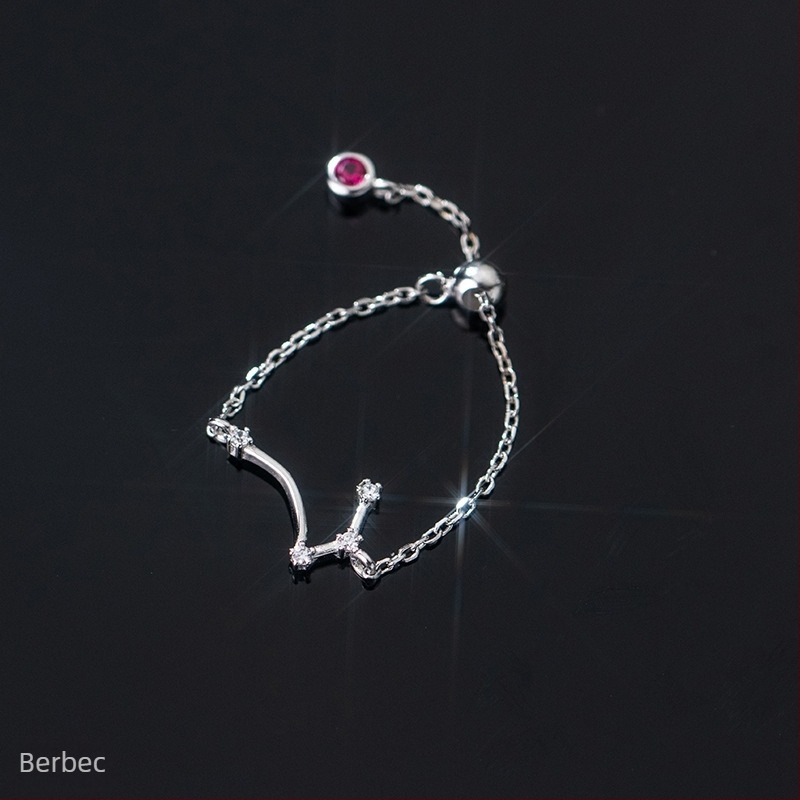 Inel din argint s925 pentru femei, stil coreean, la modă, inel elegant cu douăsprezece constelații, mărgele luminoase, inel pentru degetul arătător, J4963