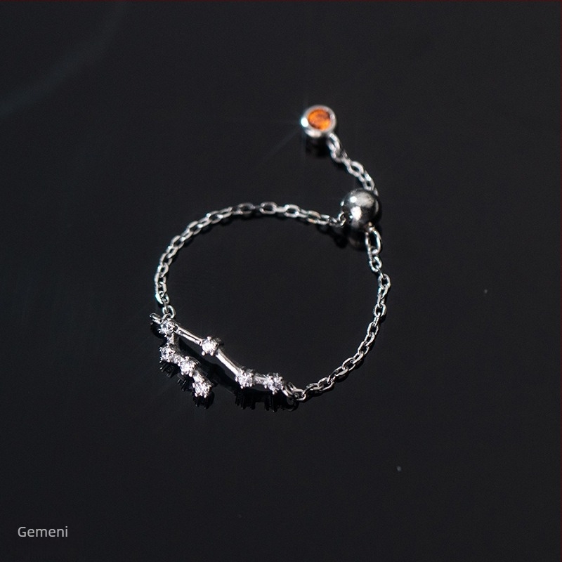 Inel din argint s925 pentru femei, stil coreean, la modă, inel elegant cu douăsprezece constelații, mărgele luminoase, inel pentru degetul arătător, J4963