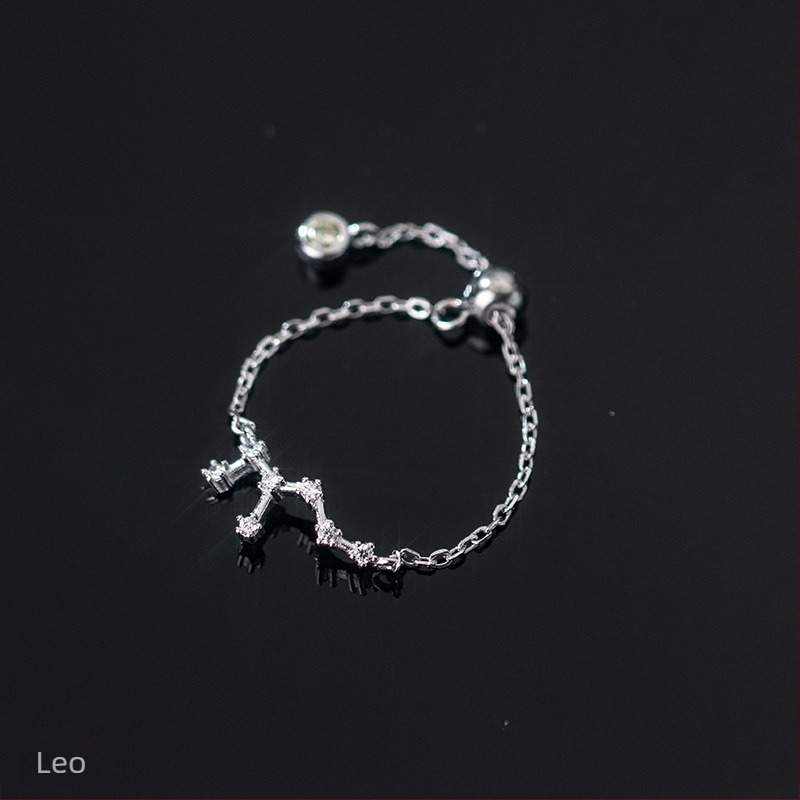 Inel din argint s925 pentru femei, stil coreean, la modă, inel elegant cu douăsprezece constelații, mărgele luminoase, inel pentru degetul arătător, J4963