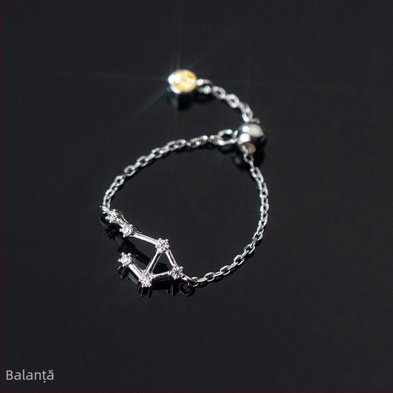 Inel din argint s925 pentru femei, stil coreean, la modă, inel elegant cu douăsprezece constelații, mărgele luminoase, inel pentru degetul arătător, J4963
