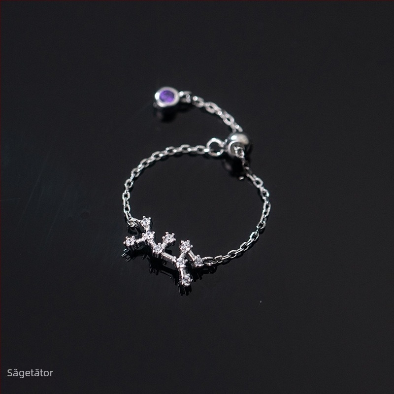 Inel din argint s925 pentru femei, stil coreean, la modă, inel elegant cu douăsprezece constelații, mărgele luminoase, inel pentru degetul arătător, J4963