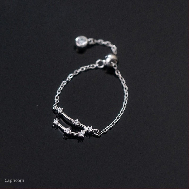 Inel din argint s925 pentru femei, stil coreean, la modă, inel elegant cu douăsprezece constelații, mărgele luminoase, inel pentru degetul arătător, J4963