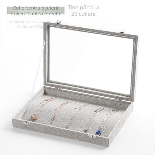 Catifea, capacitate mare, inel, bijuterii, depozitare, cutie transparentă, tavă, colier, bijuterii, cutie de depozitare