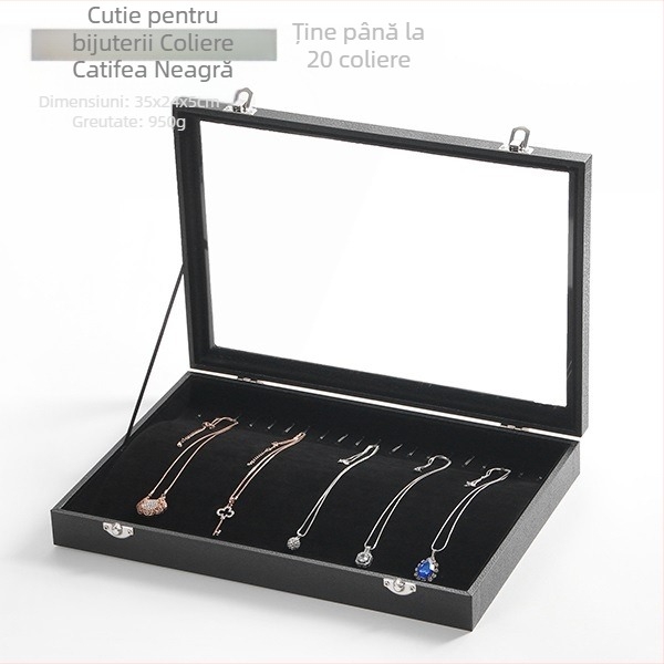 Catifea, capacitate mare, inel, bijuterii, depozitare, cutie transparentă, tavă, colier, bijuterii, cutie de depozitare