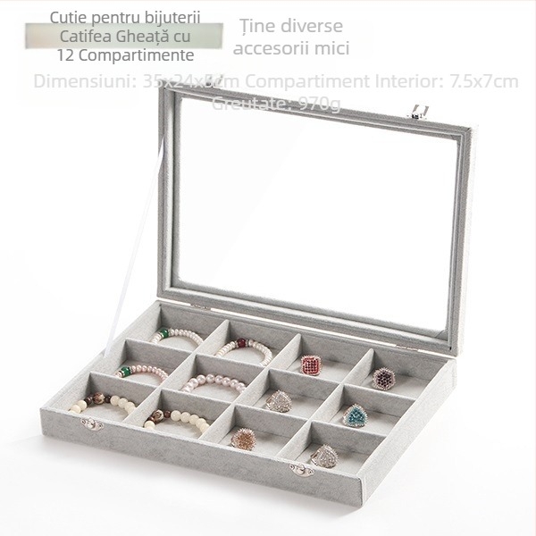 Catifea, capacitate mare, inel, bijuterii, depozitare, cutie transparentă, tavă, colier, bijuterii, cutie de depozitare