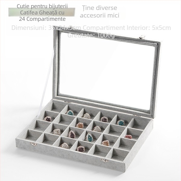 Catifea, capacitate mare, inel, bijuterii, depozitare, cutie transparentă, tavă, colier, bijuterii, cutie de depozitare