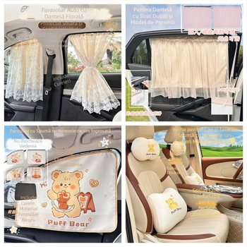 Accesorii auto galbene cu desene animate drăguțe, accesorii auto universale cu lapte galben pentru femei, pentru toate anotimpurile