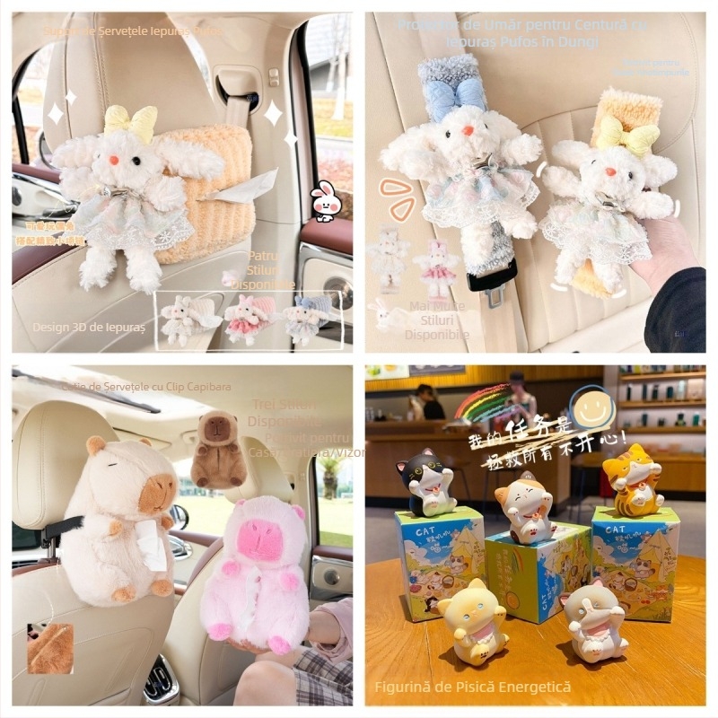 Accesorii auto galbene cu desene animate drăguțe, accesorii auto universale cu lapte galben pentru femei, pentru toate anotimpurile