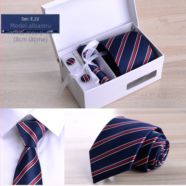 Costum bărbătesc transfrontalier din fabrică, format din șase piese, negru, 8 cm, cu dungi, cravată manuală, mire, cutie cadou de nuntă