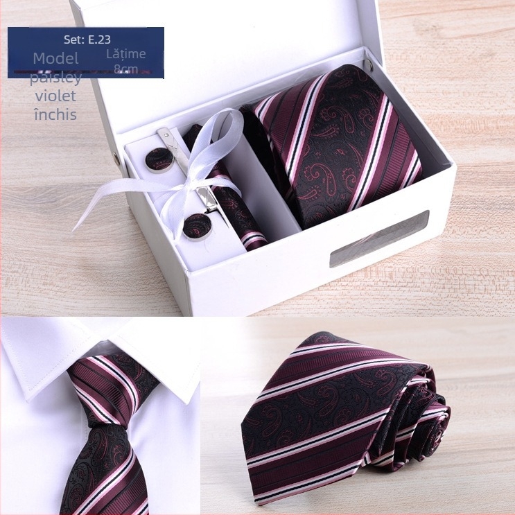 Costum bărbătesc transfrontalier din fabrică, format din șase piese, negru, 8 cm, cu dungi, cravată manuală, mire, cutie cadou de nuntă