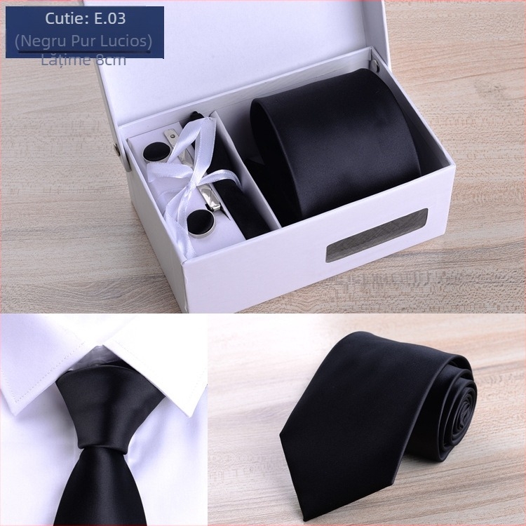 Costum bărbătesc transfrontalier din fabrică, format din șase piese, negru, 8 cm, cu dungi, cravată manuală, mire, cutie cadou de nuntă