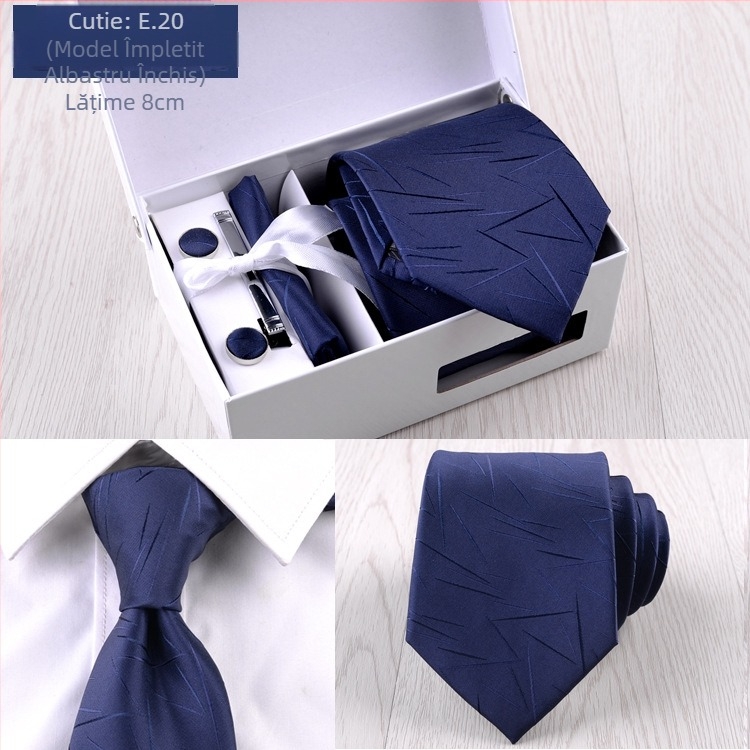 Costum bărbătesc transfrontalier din fabrică, format din șase piese, negru, 8 cm, cu dungi, cravată manuală, mire, cutie cadou de nuntă