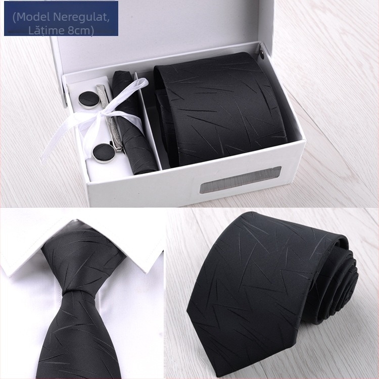 Costum bărbătesc transfrontalier din fabrică, format din șase piese, negru, 8 cm, cu dungi, cravată manuală, mire, cutie cadou de nuntă