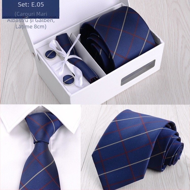 Costum bărbătesc transfrontalier din fabrică, format din șase piese, negru, 8 cm, cu dungi, cravată manuală, mire, cutie cadou de nuntă