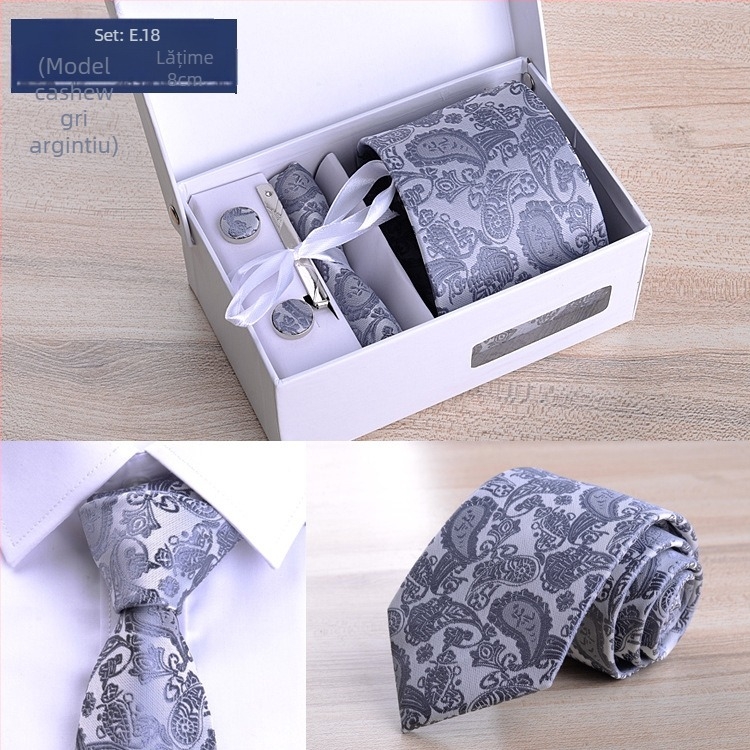 Costum bărbătesc transfrontalier din fabrică, format din șase piese, negru, 8 cm, cu dungi, cravată manuală, mire, cutie cadou de nuntă