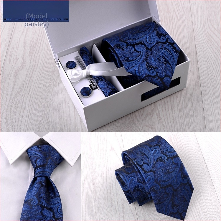 Costum bărbătesc transfrontalier din fabrică, format din șase piese, negru, 8 cm, cu dungi, cravată manuală, mire, cutie cadou de nuntă