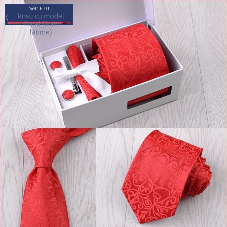 Costum bărbătesc transfrontalier din fabrică, format din șase piese, negru, 8 cm, cu dungi, cravată manuală, mire, cutie cadou de nuntă