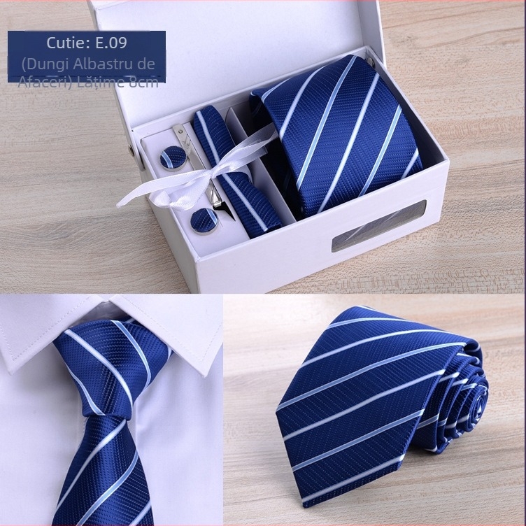 Costum bărbătesc transfrontalier din fabrică, format din șase piese, negru, 8 cm, cu dungi, cravată manuală, mire, cutie cadou de nuntă