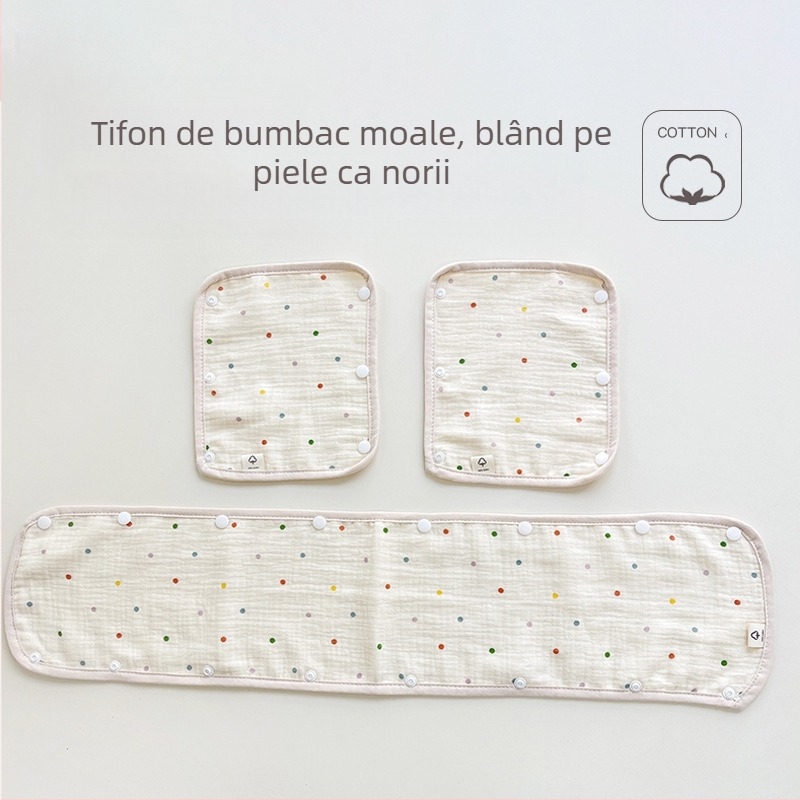 Prosop de salivă pentru cărucior pentru bebeluși, mănuși pentru cărucior din trei piese, curea de tifon din bumbac, prosop de salivă, pernă de umăr anti-mușcături pentru cărucior